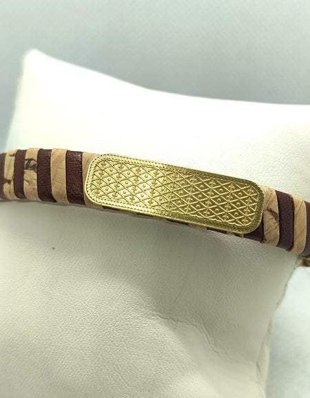 FIT 4494 Bracciale in pelle e sughero con targhetta