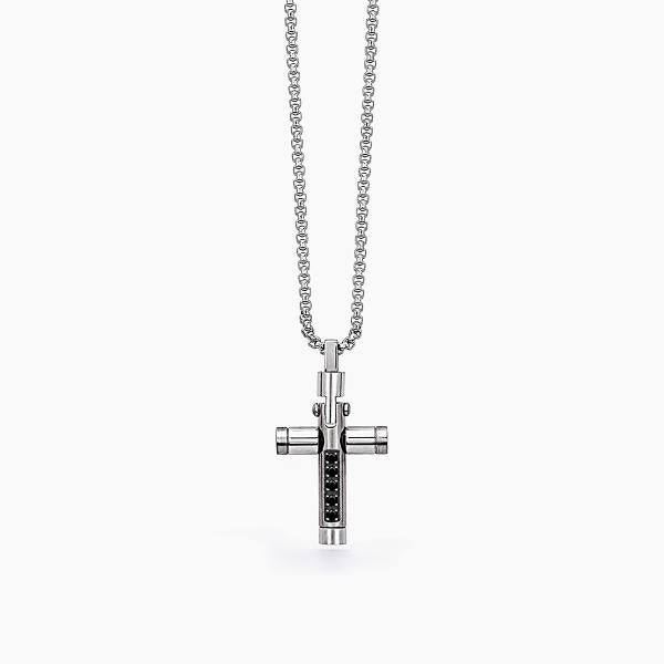 2Jewels Girocollo con croce e zirconi neri in acciaio 316L