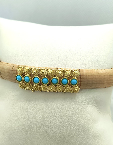 FIT 4493 Bracciale in sughero con targhetta e turchesi