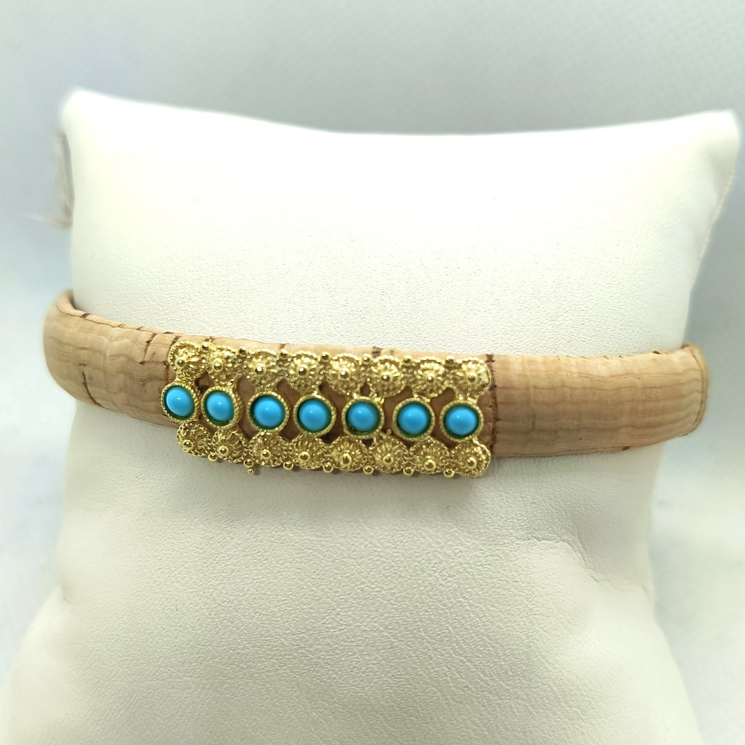 FIT 4493 Bracciale in sughero con targhetta e turchesi