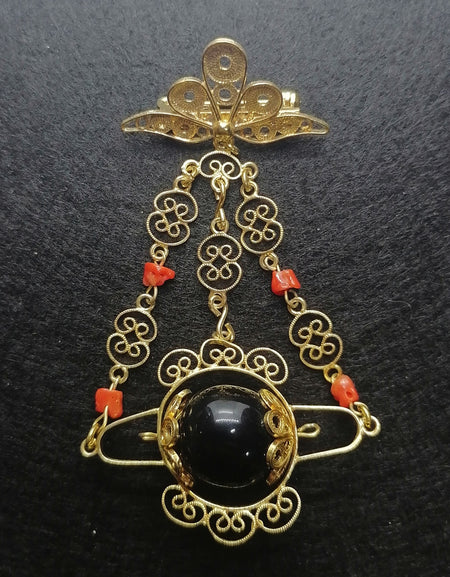 FIT 9719C/OSS Spilla con cocco in ossidiana