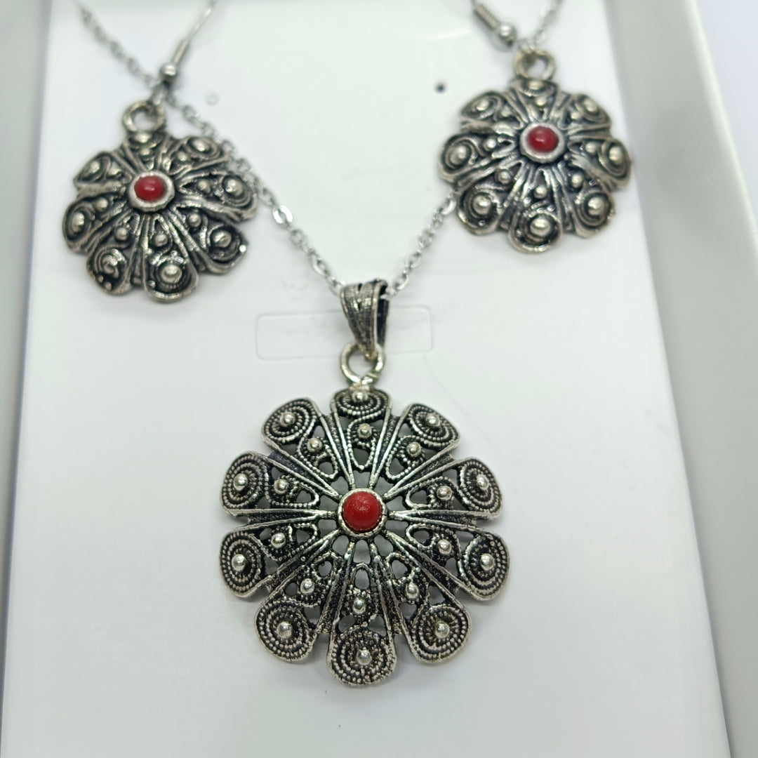 TDS BP32031 Parure Girocollo e Orecchini bruniti tipo bottone