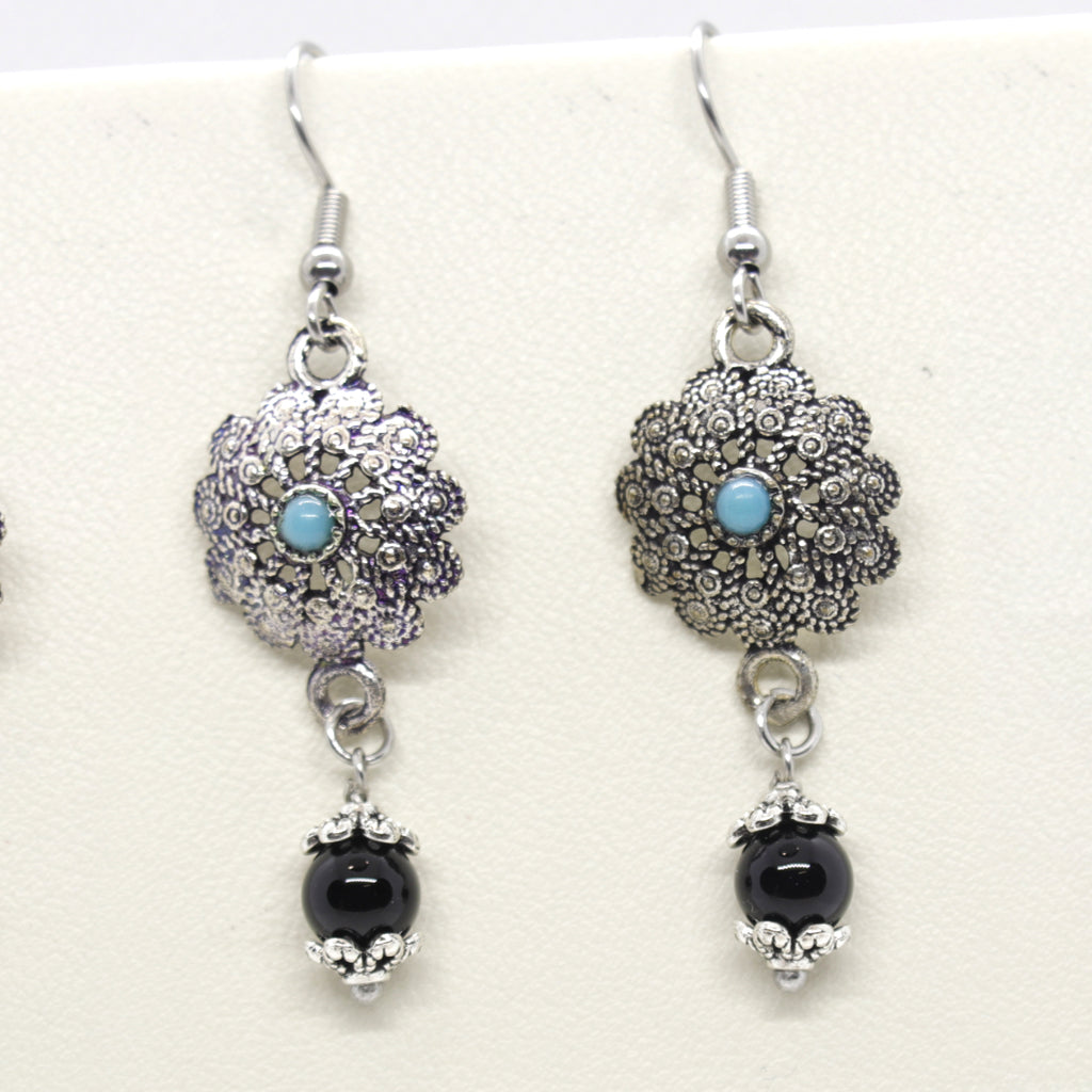 TDS BP30008 Orecchino pendente fiore e onice